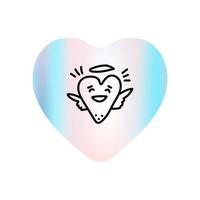 ícone do doodle do dia dos namorados anjo voador sorrindo dia dos namorados no coração de gradiente de forma. mensagem de amor. ilustração desenhada à mão para web, banner, cartão de felicitações, impressão, panfleto, pôster, feriado vetor