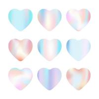 forma corações gradientes em cores pastel holográficas. amo elementos para plano de fundo, cartões postais, descontos, seu texto ou qualquer design. ilustração vetorial dia dos namorados vetor