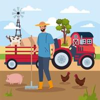 agricultor e trator vetor