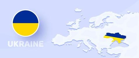 bandeira da bandeira do mapa da ucrânia. ilustração vetorial com um mapa da europa e país destacado com bandeira nacional vetor
