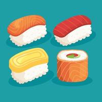 diferentes sushi comida japonesa vetor