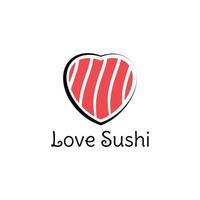 design de logotipo de sushi de amor simples vetor