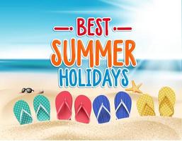 melhor título de vetor de férias de verão na praia à beira-mar com elementos de verão ao ar livre.