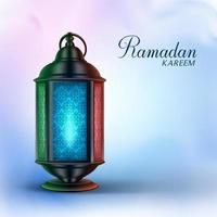 lanterna do ramadan ou fanous com saudações do ramadan kareem em um fundo colorido. vetor