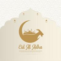 feliz eid al adha mubarak fundo islâmico com lanterna, mesquita e cabra. fundo islâmico mubarak vetor