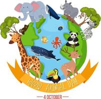 banner do dia mundial dos animais com animais selvagens vetor