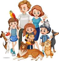 família feliz com seus animais de estimação em estilo cartoon vetor