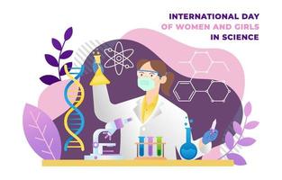 dia internacional das mulheres e meninas no conceito de ciência vetor
