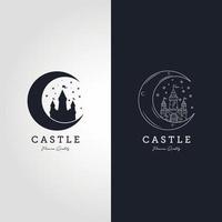 design de ilustração vetorial de logotipo de arte de linha de castelo vintage, castelo no logotipo da lua. vetor