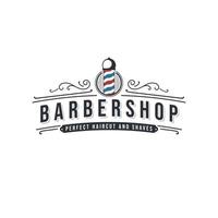 barbearia vector rótulo vintage, distintivo ou emblema em fundo branco. modelo de vetor