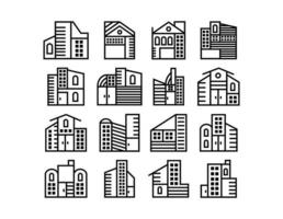 conjunto de ícones de linha de edifícios, conjunto de ícones de edifícios de arquitetura