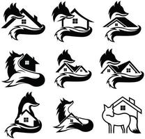 modelo de design de logotipo para casa de imóveis de raposa animal, ilustração vetorial vetor