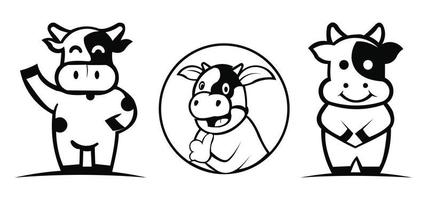 mascote de vetor de logotipo de vaca de desenho animado, ícone de desenho de vaca gorda, ilustração vetorial