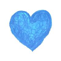 ilustração de forma de coração desenhada com pastéis de giz de cor azul vetor