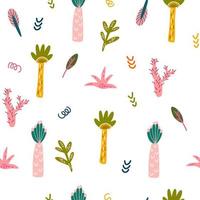 palmas das mãos e padrão sem emenda de cactos. fundo de selva tropical. perfeito para imprimir roupas de bebê, tecidos têxteis. ilustração vetorial dos desenhos animados. vetor