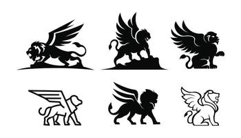 leão com ícone de asas, leo alado, modelo de logotipo, ilustração vetorial de inspiração. vetor