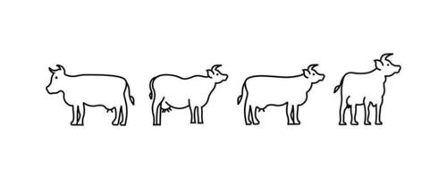 definir ícone linha vaca animal de fazenda, definir gráficos vetoriais de logotipo de linha em uma vaca de estilo minimalista. vetor