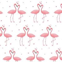 padrão perfeito com flamingos apaixonados e corações. vetor