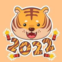 lindo tigre de ano novo chinês e fogos de artifício vetor