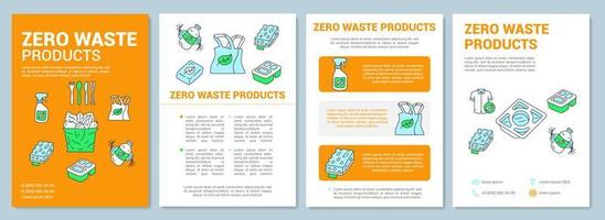 layout de modelo de brochura de produtos de desperdício zero. folheto, livreto, design de impressão de folheto com ilustrações lineares. itens reutilizáveis e recicláveis. layout de página de vetor para revistas, relatórios, cartazes publicitários