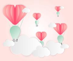 Amor cartão abstrato idéia lâmpadas coração rosa papel sobreposição estilo balão vermelho flutuando no ar vetor