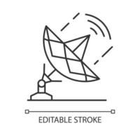 ícone linear da indústria de telecomunicações. satélite de transmissão global. sinal de rádio, ondas de frequência. ilustração de linha fina. símbolo de contorno. desenho de contorno isolado de vetor. traço editável vetor