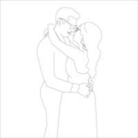lindo casal abraço, ilustração de contorno de personagem de casal em fundo branco, ilustração vetorial para projetos de dia dos namorados. vetor