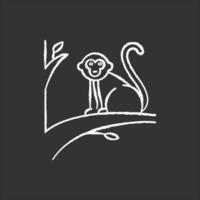 macaco no ícone de giz de árvore. animal do país tropical, mamífero. explorando a vida selvagem exótica das ilhas da indonésia. primata sentado. visitando a fauna da floresta balinesa. ilustração de quadro-negro vetorial isolado vetor