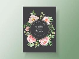 modelo de cartão de convite de casamento com flores elegantes e aquarela de folhas vetor