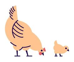 frango laranja com pintinho bicando ilustração vetorial plana. conceito de criação de aves domésticas. elemento de design isolado mãe galinha com contorno. avicultura, símbolo de galinheiro em fundo branco vetor