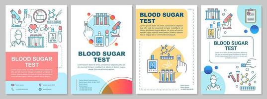 layout de modelo de folheto de teste de açúcar no sangue. controle do nível de glicose. flyer, livreto, design de impressão de folheto, ilustrações lineares. glicosímetro. layouts de página vetorial para relatórios anuais, cartazes publicitários vetor