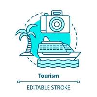 ícone do conceito de turismo azul. ilustração de linha fina de ideia de indústria de hospitalidade. viagem, viagem. serviço de agência turística. conselheiro de viagem. férias de verão. desenho de contorno isolado de vetor. traço editável vetor