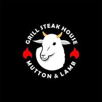 logotipo de comida carneiro carne de cordeiro grelha e emblema de costeleta