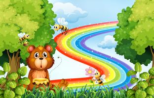 Animais no parque com fundo do arco-íris vetor