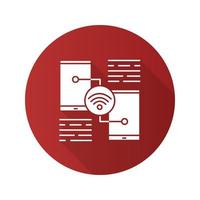 compartilhamento de ícone de glifo de longa sombra de design plano wifi de smartphone. conexão de internet. ilustração em vetor silhueta