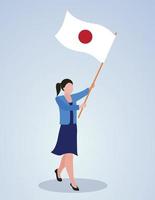 menina acenando de desenho de bandeira japonesa vetor