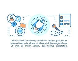 ilustração linear do conceito de lançamento de inicialização. busca de soluções. gestão de negócios. características principais. artigo, folheto, layout de página de revista. ícones de linha fina com caixas de texto. desenho isolado de vetor