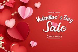 modelo de banner de venda de dia dos namorados com coração e texto em fundo vermelho. vetor