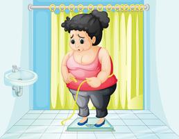 Uma garota gorda, verificando o peso