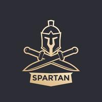 logotipo de vetor espartano com capacete e espadas