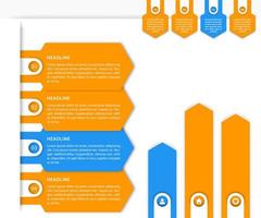 elementos do vetor de infográficos de negócios, 1, 2, 3, 4 etapas, linha do tempo, setas de crescimento em laranja e azul