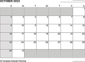calendário de planejamento de outubro de 2022 vetor