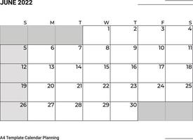 calendário de planejamento de junho de 2022 vetor