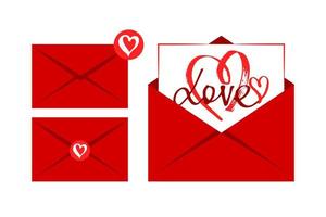 cartas de amor com envelope. envelope na cor vermelha para mensagens de amor, amizade. vetor. vetor