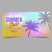 modelo de banner de venda de verão com folhas tropicais vetor