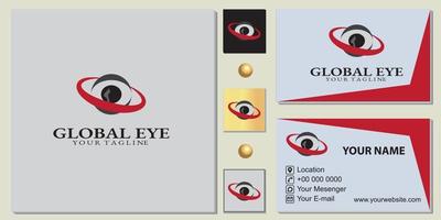 modelo premium de logotipo de olho global com vetor de cartão de visita elegante eps 10