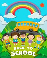 Volta ao tema da escola com ônibus escolar e crianças vetor