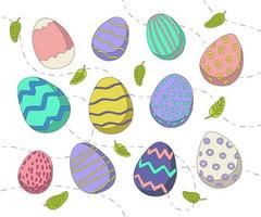 conjunto de ovos coloridos. ilustração vetorial no estilo desenhado à mão. ilustração infantil, ícones sobre o tema da páscoa vetor