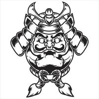 boneca daruma com máscara de samurai capacete guerreiro shogun japonês preto branco mão desenhada ilustração vetorial vetor