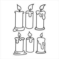 ilustração de conjunto de velas brancas pretas, conjunto desenhado à mão de velas acesas vetor